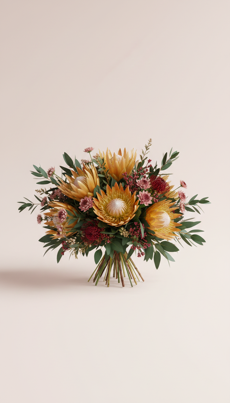 Wild Protea Centerpiece With Textural Greens